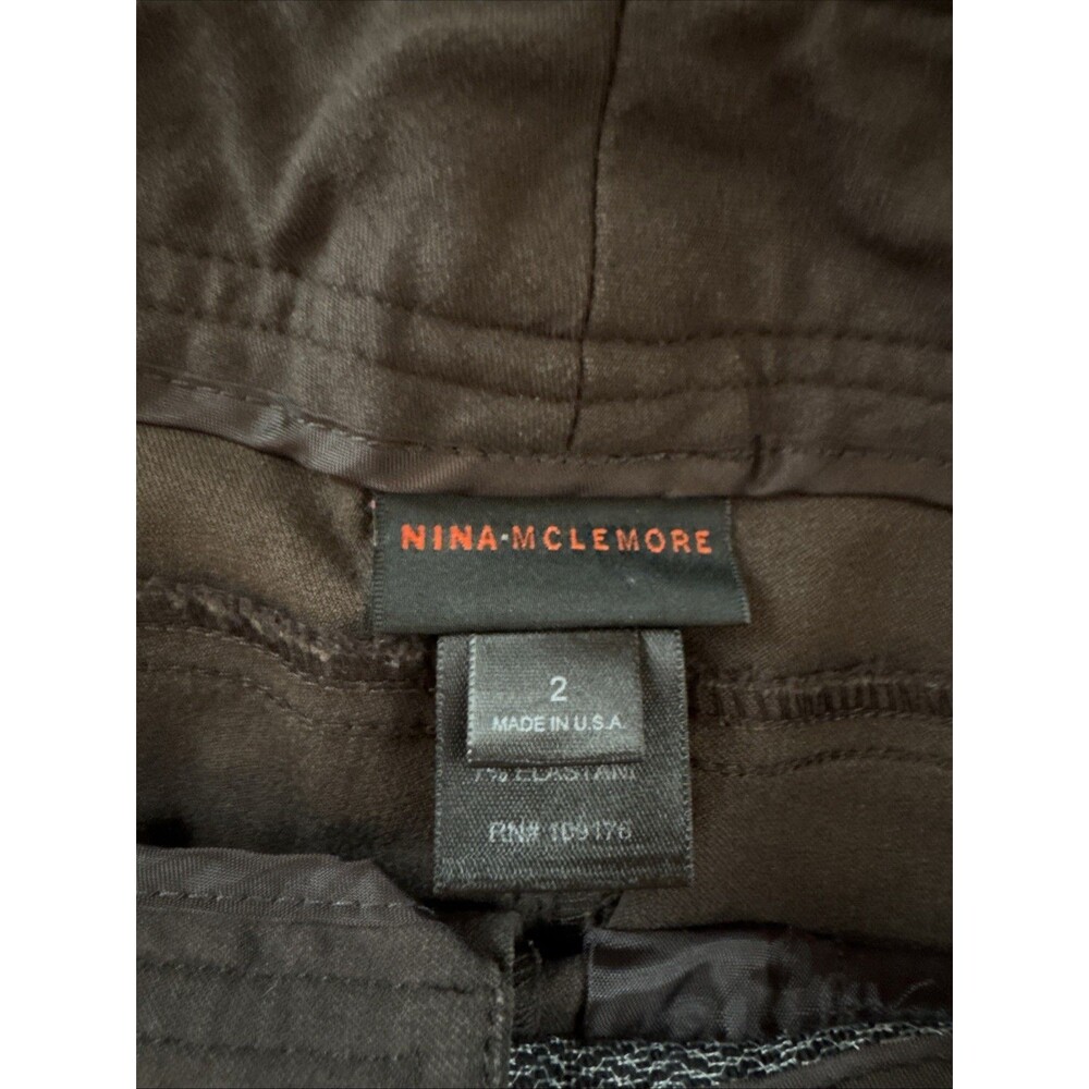 Nina McLemore Stretch Pants Sz 2 Brown Cotton Nylon Elastane Md USA YGI K2-40 - Picture 3 of 4